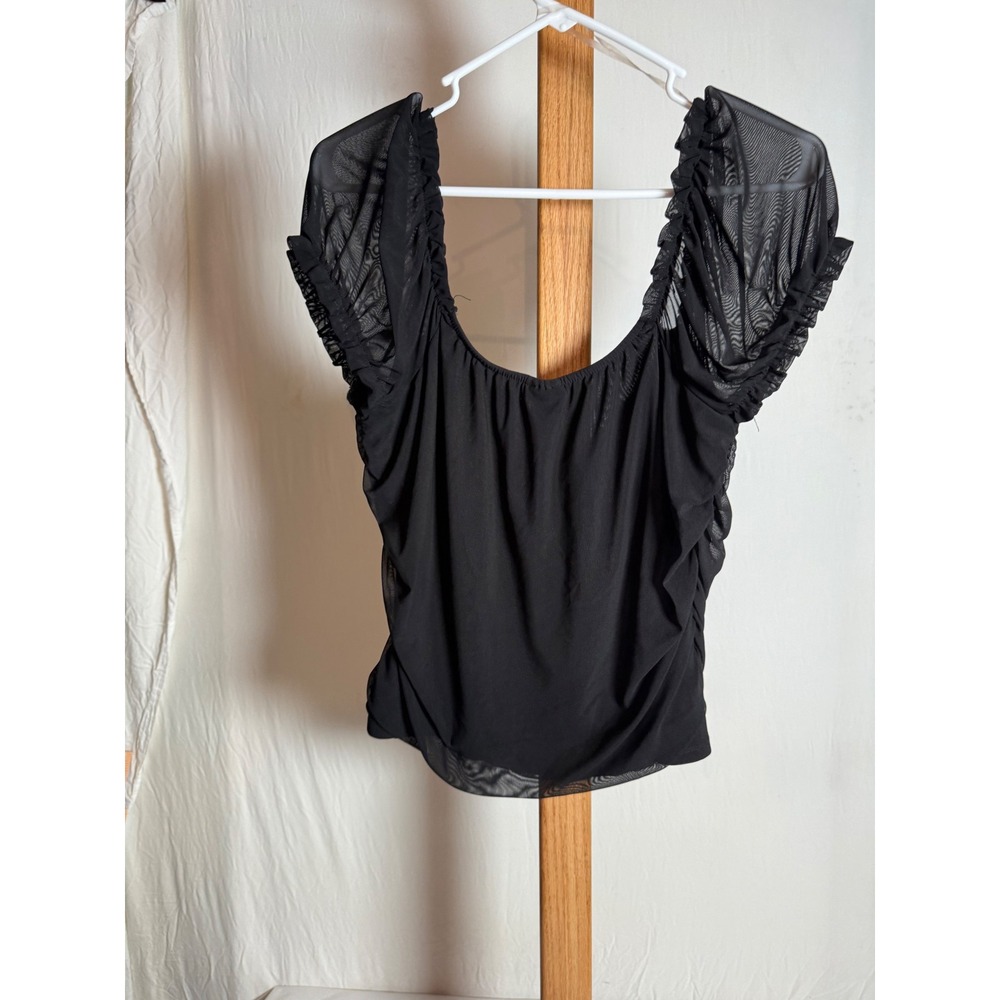 Rue21 Rue+ Black Sleeveless Mesh Top Plus Size 1X Gathered Neckline Stretch - Picture 3 of 4